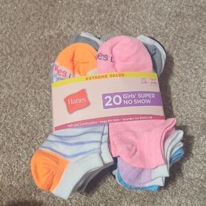 Hanes Girls' Super No Show Socks - Multi-Color Pack